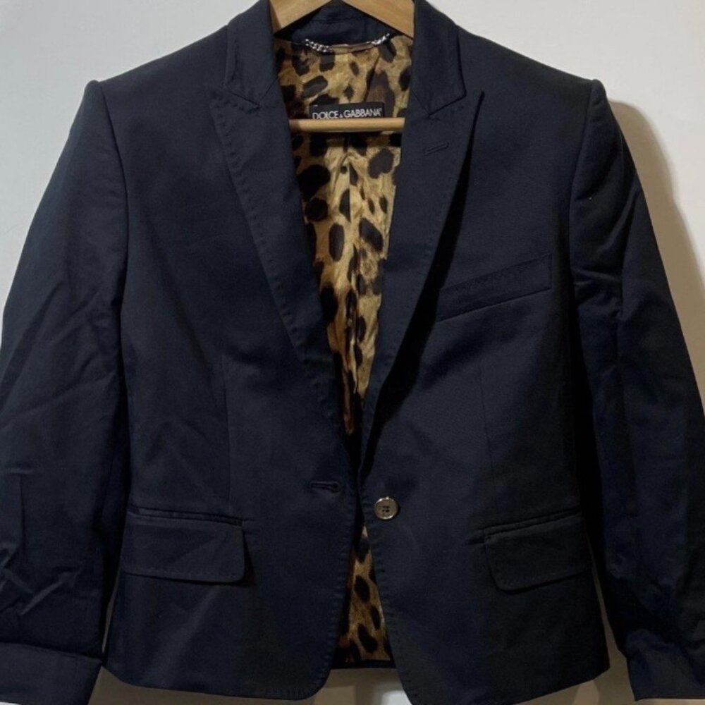 Authentic Dolce Gabbana black cropped cotton button blazer jacket size 42 w/COA - Picture 2 of 6
